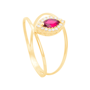 Anel Navete com Zircônia Central Rubi em Ouro 18K - AU14222