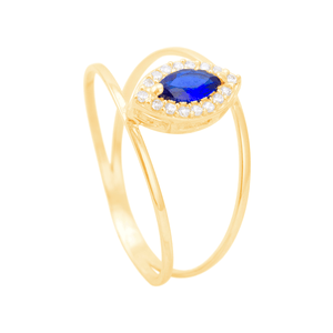 Anel Navete com Zircônia Central Azul em Ouro 18K - AU14218