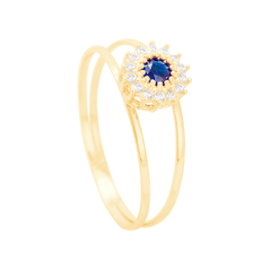 Anel Redondo com Zircônia Central Azul em Ouro 18K - AU14214