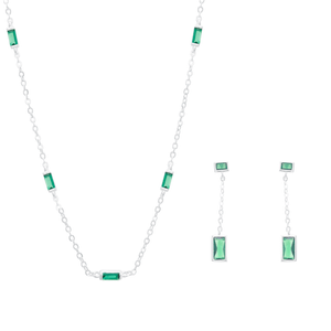 Conjunto Bagueti Zircônia Esmeralda em Prata 925 - PL23659