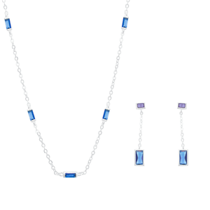 Conjunto Bagueti Zircônia Safira em Prata 925 - PL23660