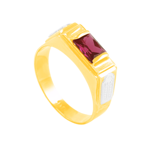 Anel Masculino Formatura com Zircônia Rubi em Ouro 18K - AU14245