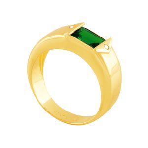 Anel Formatura com Zircônia Esmeralda em Ouro 18k - AU14246