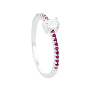 Anel Zircônia White Aro Cravejado Rosa em Prata 925 - PL23932