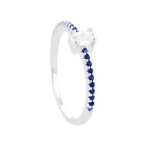 Anel Zircônia White Aro Cravejado Azul em Prata 925 - PL23933
