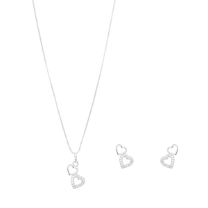 Conjunto Coração Duplo Zircônia em Prata 925 - PL23609