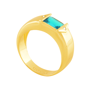 Anel Formatura com Zircônia Aqua em Ouro 18k - AU14248