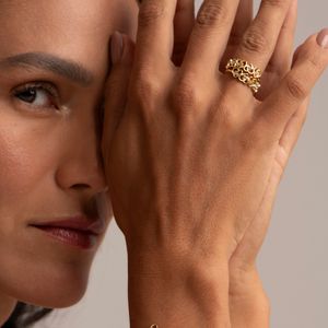 Anel Corações com Topázio em Ouro 18K - AU14348