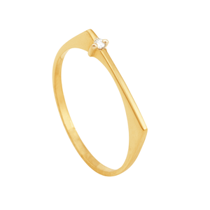 Anel Placa Liso com Diamante 1.5 Ponto em Ouro 18K - AU14282