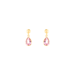 Brinco Infantil Gota Zircônia Rosa em Ouro 18K - AU14271