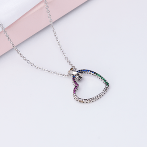 Colar Coração Zircônias Multicor em Prata 925 - PL23698