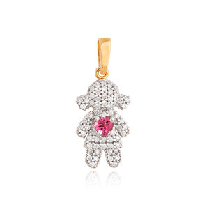 Pingente Menina com Diamantes e Safira Central em Ouro 18K - AU14369