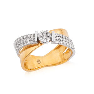 Anel Bicolor Cruzado com Diamantes em Ouro 18K - AU14360