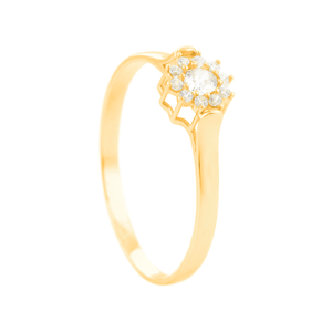 Anel Flor com Zircônias em Ouro 18K - AU14262