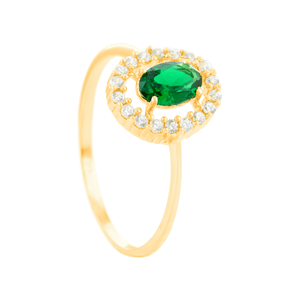 Anel Oval com Zircônia Verde em Ouro 18K - AU14287