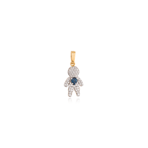 Pingente Menino com Diamantes e Safira Central em Ouro 18K - AU14368