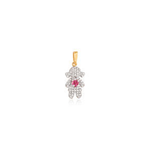 Pingente Menina com Diamantes e Safira Central em Ouro 18K - AU14369