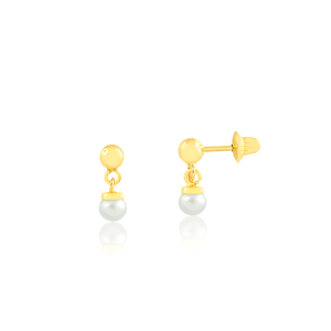 Brinco Infantil Bolinha com Pérola em Ouro 18K - AU14370