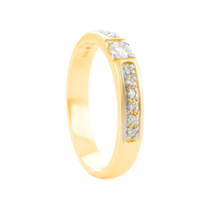 Anel Diamante Central e Aro Cravejado em Ouro 18K - AU14263