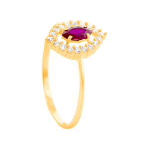 Anel Navete Zircônia Rosa em Ouro 18K - AU14280