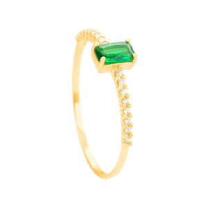 Anel Zircônia Verde Retangular Aro Cravejado em Ouro 18K - AU14315