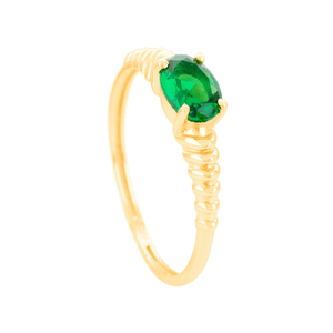 Anel Zircônia Verde Oval Aro Cravejado em Ouro 18K - AU14320