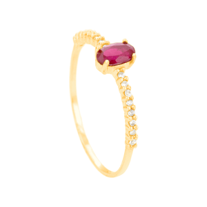 Anel Zircônia Rubi Oval Aro Cravejado em Ouro 18K - AU14322