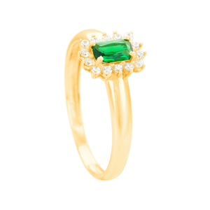 Anel Zircônia Verde Retangular em Ouro 18K - AU14318