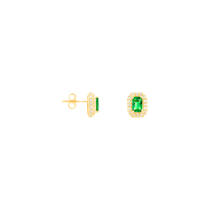 Brinco Retangular Zircônia Verde em Ouro 18K - AU14335