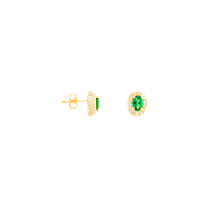 Brinco Oval Zircônia Verde em Ouro 18K - AU14334