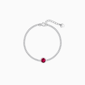 Pulseira Riviera Zircônia Redonda Rosa em Prata 925 - PL24323
