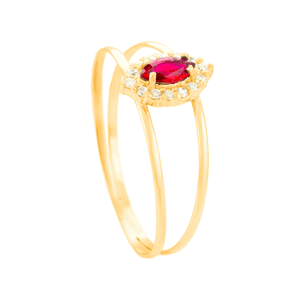 Anel Navete Aro Duplo com Zircônia Rosa em Ouro 18K - AU14376