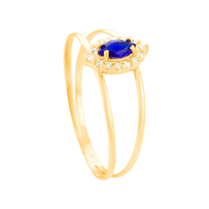 Anel Navete Aro Duplo com Zircônia Azul em Ouro 18K - AU14377