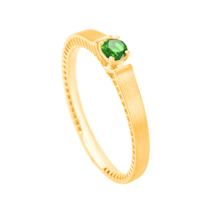 Anel Aro 3D Fosco com Esmeralda e Brilhantes em Ouro 18K - AU14394
