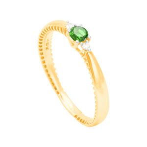 Anel Aro 3D com Esmeralda e Brilhantes em Ouro 18K - AU14393