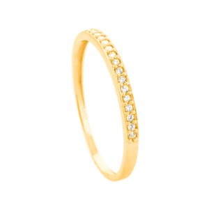Anel Meia Aliança Cravejada com Zircônias em Ouro 18K - AU14297