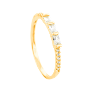Anel Cravejado com 3 Zircônias Retangular em Ouro 18K - AU14302