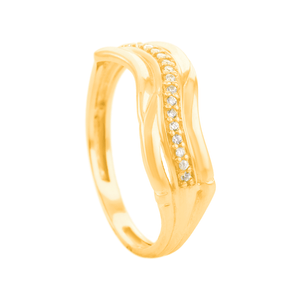 Anel Ondulado Cravejado em Ouro 18K - AU14307
