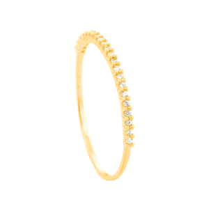 Anel Meia Aliança Cravejada com Zircônias em Ouro 18K - AU14299