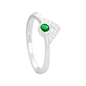 Anel Triângulo com Zircônia Verde em Prata 925 - PL24170