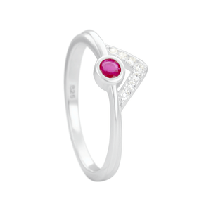 Anel Triângulo com Zircônia Rosa em Prata 925 - PL24171
