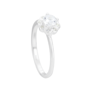 Anel Flor com Zircônias em Prata 925 - PL24175