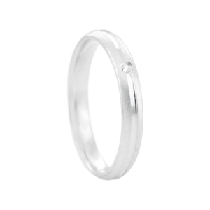 Aliança Feminina Acetinada Vinco e Zircônia em Prata 925 - PL24047