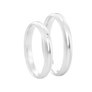Aliança Feminina Acetinada Vinco e Zircônia em Prata 925 - PL24047
