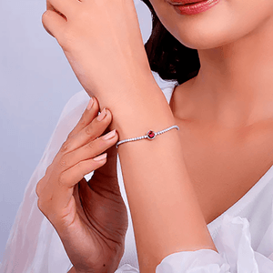 Pulseira Riviera Zircônia Redonda Rosa em Prata 925 - PL24323