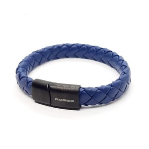 Pulseira Masculina de Couro Azul Trançado em Aço - PL24518