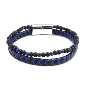 Pulseira Masculina de Couro e Preto Preto Trançado em Aço - PL24517