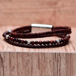 Pulseira Masculina de Couro Marrom e Bolinhas em Aço - PL24522
