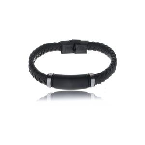 Pulseira Masculina de Couro Marrom Trençado em Aço - PL24521