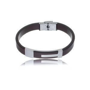 Pulseira Masculina de Couro Marrom com Placa T em Aço - PL24520